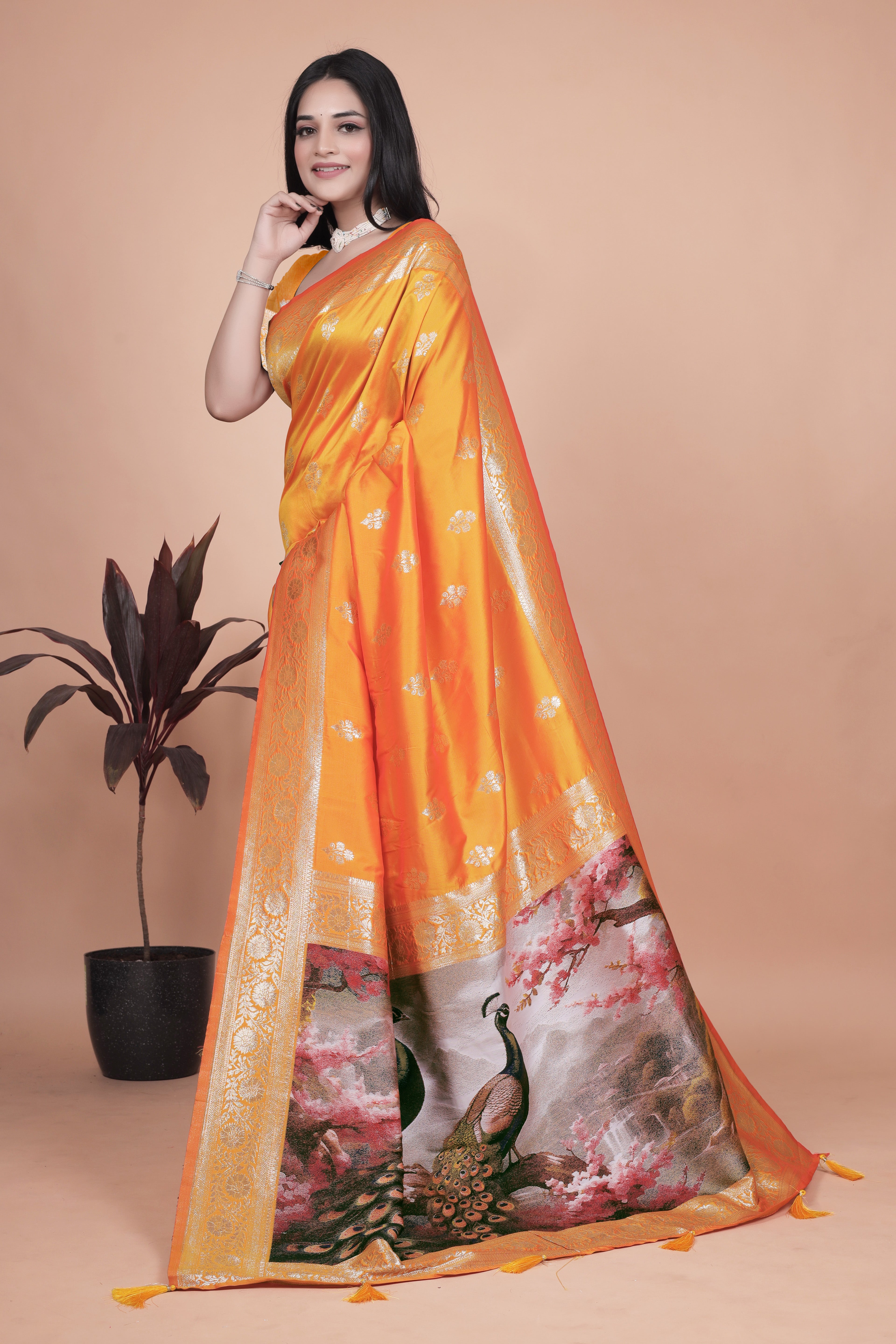 Royal Purple Banarasi Silk Saree with Peacock Pallu Design